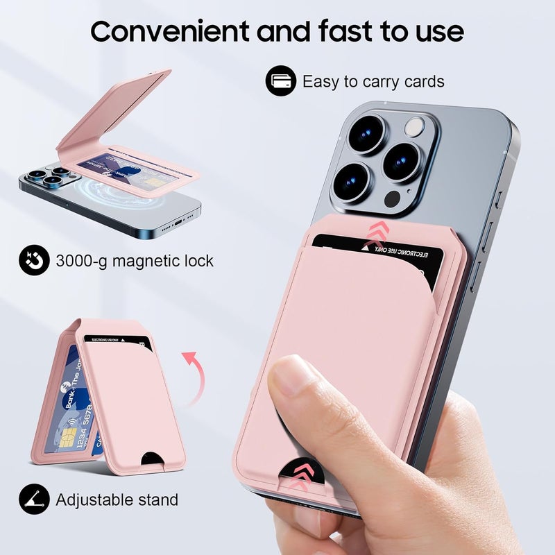 Frapkom Magnetic Wallet for iPhone, Adjustable Leather Mag-Safe Card Holder for iPhone 17/16/15/14/13/12 Series, ID Window, Card Slot, RFID Blocking (pink) - Image 2